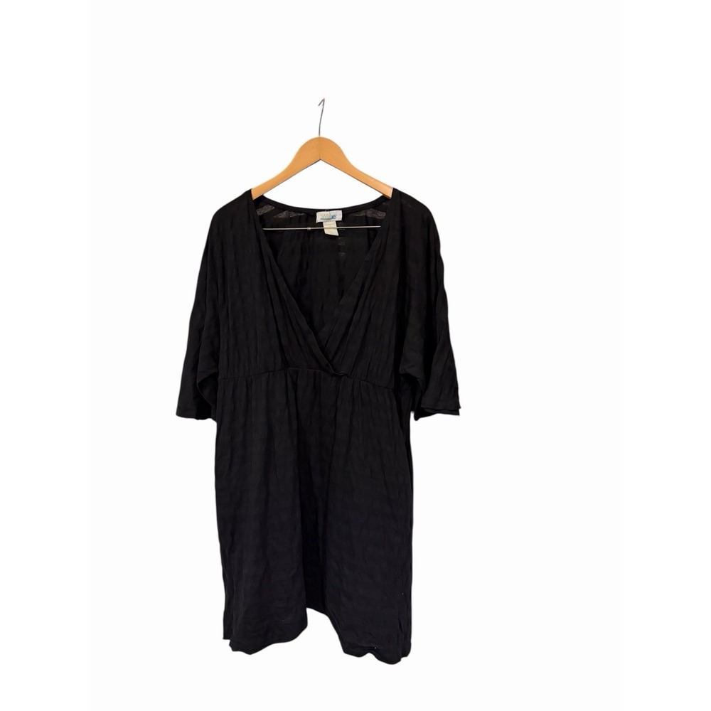 Figure FlatteringSwim 365 Womens Cover Up 1X Plus Size Black Cotton Plunging